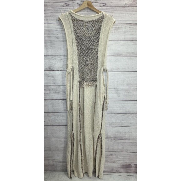 Free People Boho Dress S Ivory Cream Long Sleeve Crochet Maxi Cover Up - Picture 3 of 15